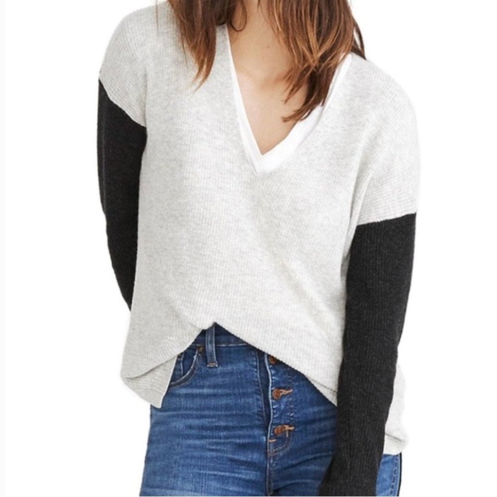 Madewell Warmlight V Neck Colorblock Sweater
